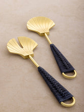 Load image into Gallery viewer, Vitali Shell Brass &amp; Rattan Salad Servers
