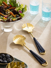 Load image into Gallery viewer, Vitali Shell Brass &amp; Rattan Salad Servers
