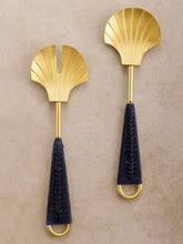 Load image into Gallery viewer, Vitali Shell Brass &amp; Rattan Salad Servers
